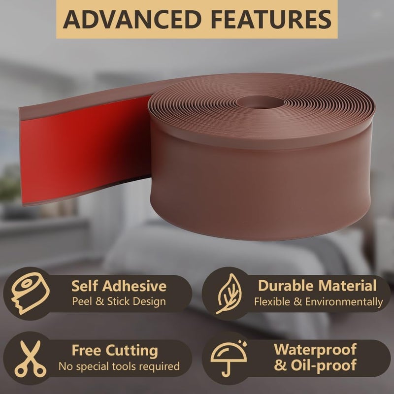 Lifronkit Flexible Baseboard Molding Trim, Peel and Stick Rubber Baseboard Trim, Self-Adhesive Design Vinyl Wall Base Moulding Trim, 4inch(W) x 40feet(L), Brown - Image 3
